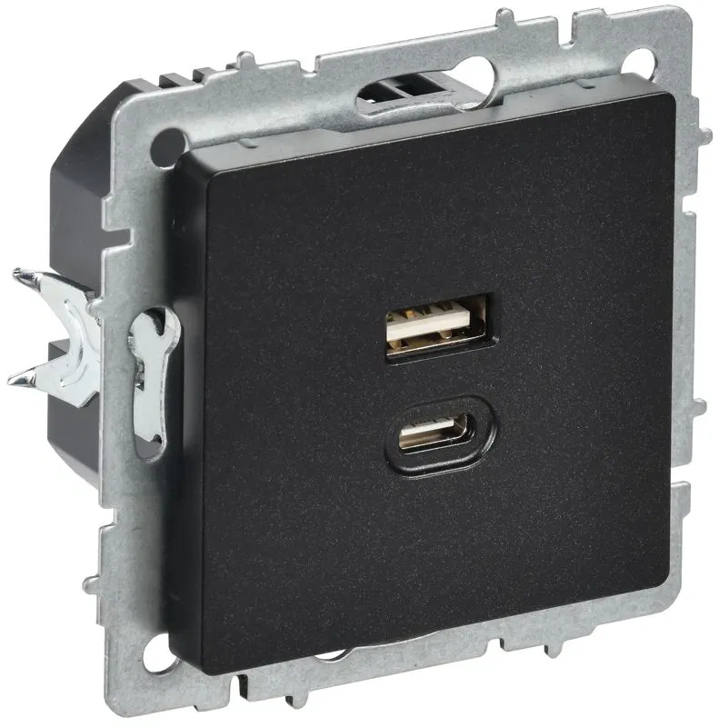 Розетка СП BRITE РЮ11-2-БрЧ USB A+C 45Вт высокоскор. заряд. черн. IEK BR-U22-045-K02