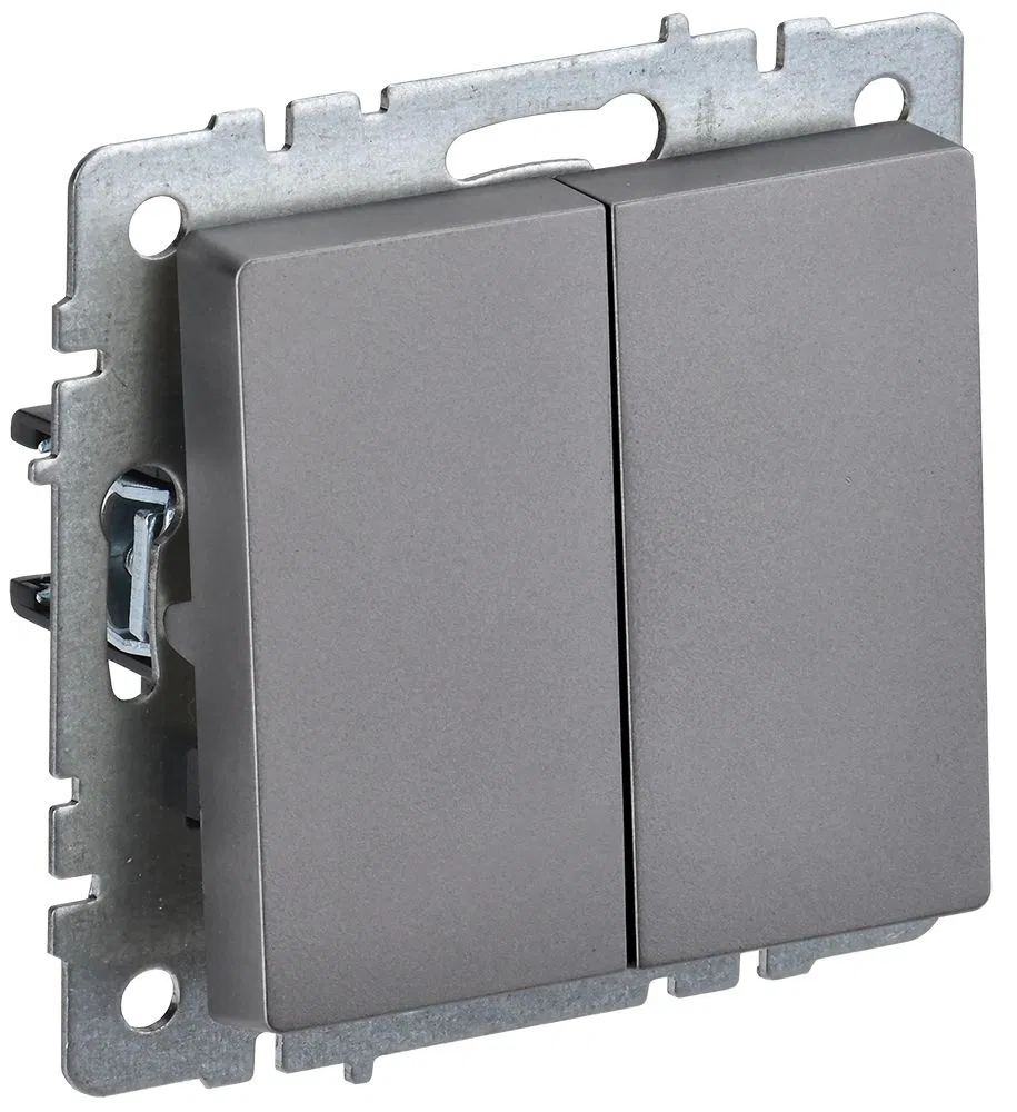 BRITE Выключатель 2-клавишный проходной 10А ВС10-2-6-БрС сталь IEK BR-V22-0-10-K46