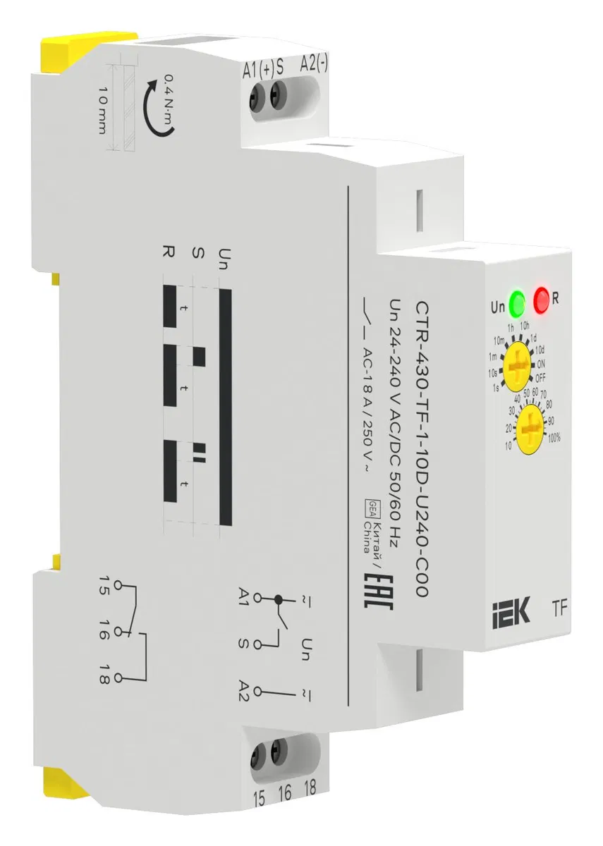Реле задержки выключения TF 1 контакт 24-240В AC/DC IEK CTR-430-TF-1-10D-U240-C00