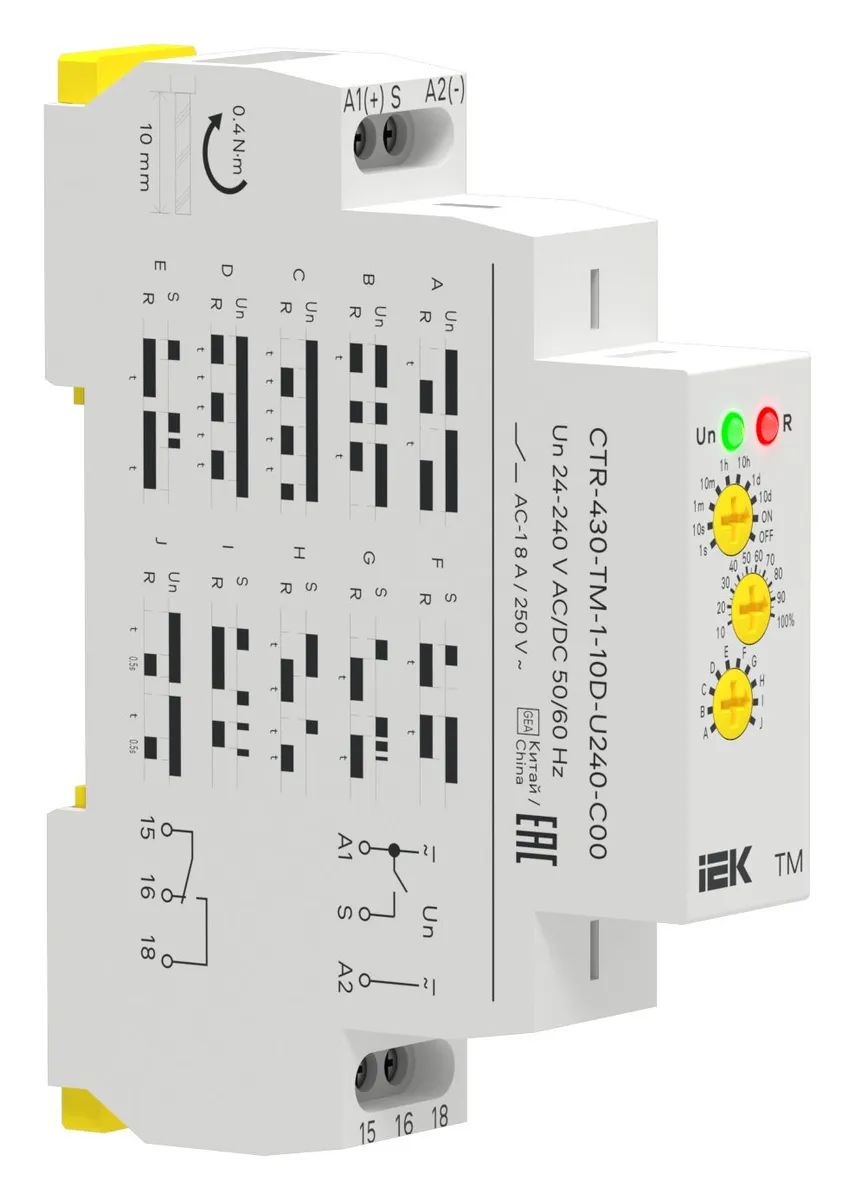 Реле времени многофункциональное TM 1 контакт 24-240В AC/DC CTR-430-TM-1-10D-U240-C00 IEK