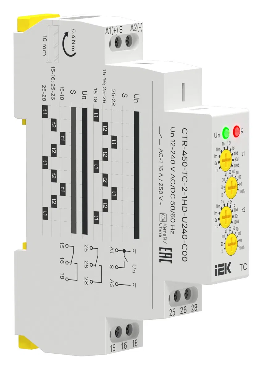 Реле циклическое TC реверсивное 2 контакта 12-240В AC/DC AC IEK CTR-450-TC-2-1HD-U240-C00