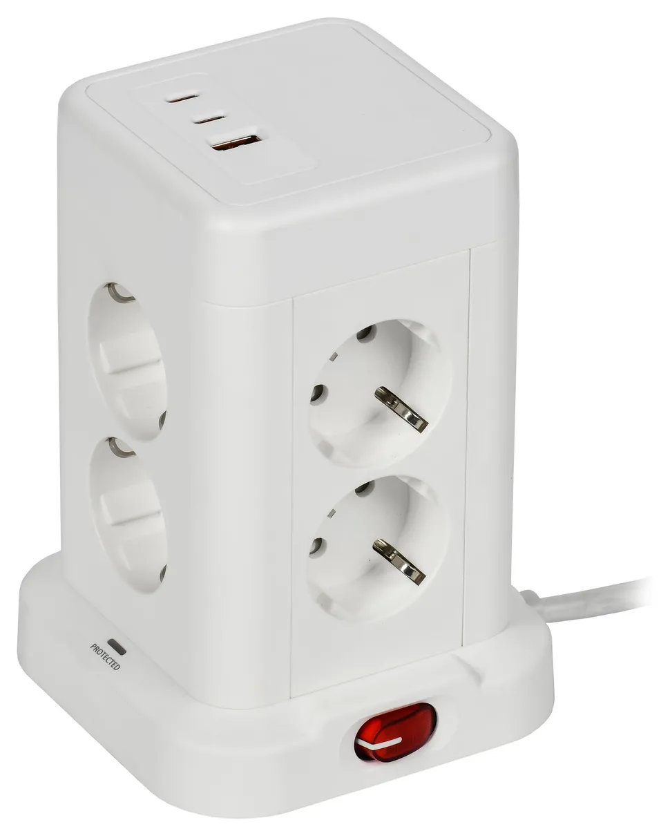 Удлинитель 8х1.5м 16А IP20 У08K 20Вт USB A+C 3х1 бел. DOMINIC IEK DN-YP30-16-08-01-ZKU-K01