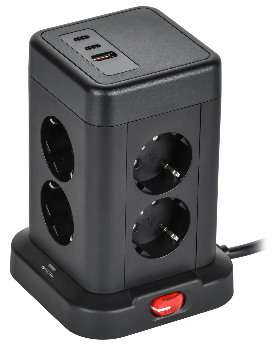 Удлинитель 8х1.5м 16А IP20 У08K 20Вт USB A+C 3х1 черн. DOMINIC IEK DN-YP30-16-08-01-ZKU-K02