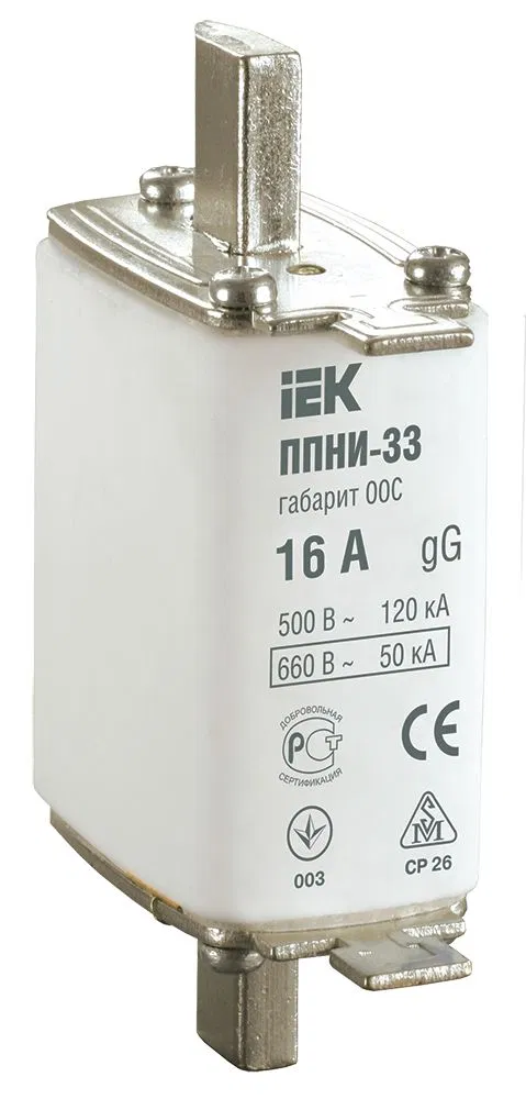 Плавкая вставка предохранителя ППНИ-33 габарит 00С 16А IEK DPP11-016