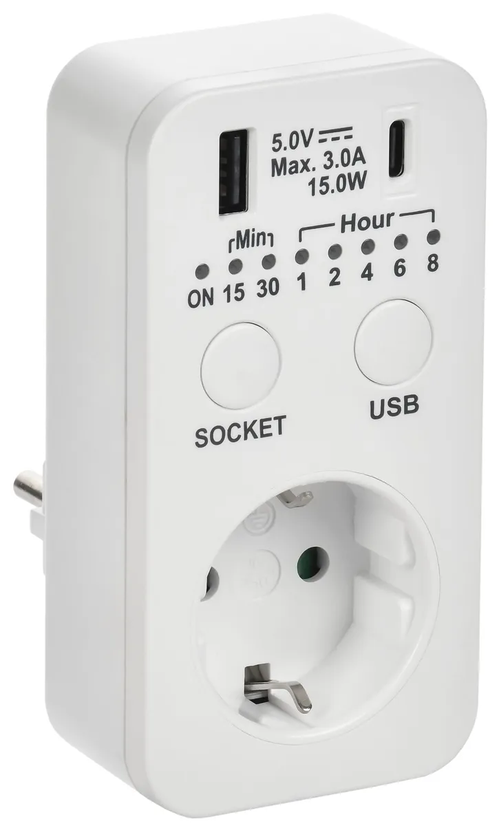 Розетка-таймер электронный РТЭ-4 16А IP20 с USB 15мин 8ч бел. IEK ERT12-1-16-O-15-2-20-K01