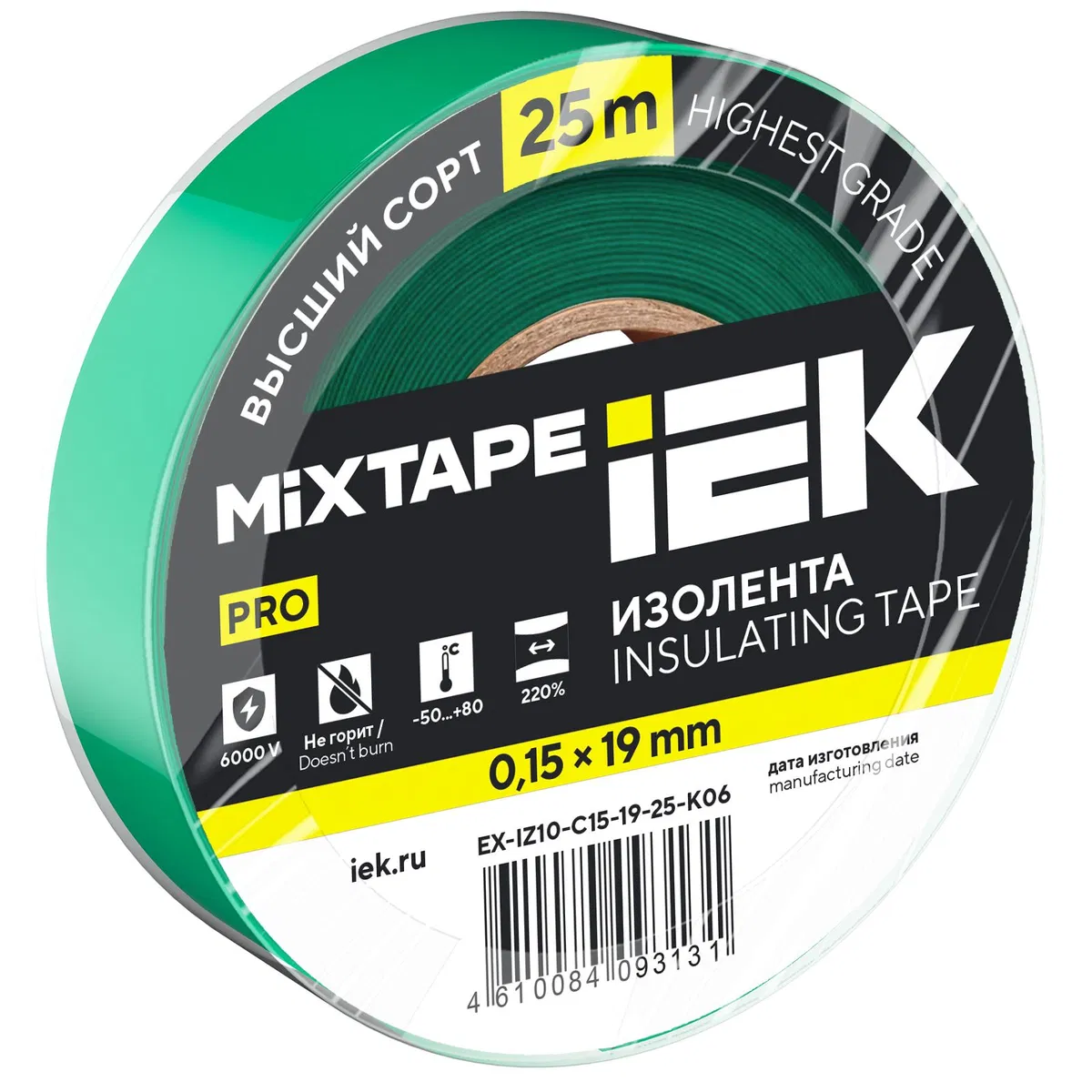 MIXTAPE PRO Изолента 0,15х19мм зеленая 25м IEK EX-IZ10-C15-19-25-K06
