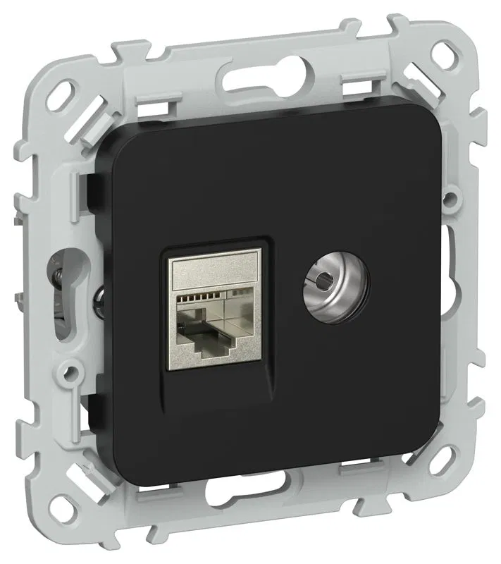Розетка 2-м СП FLITE РКТВ5е-2-1-ФлЧ RJ45/TV кат.5E STP механизм черн. IEK FI-AK21-1-K02