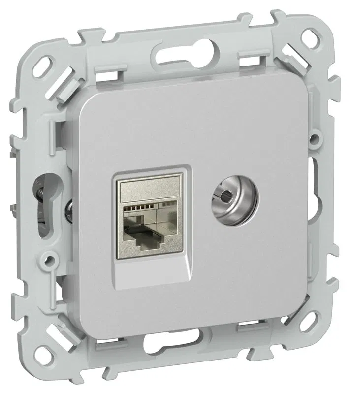 Розетка 2-м СП FLITE РКТВ5е-2-1-ФлА RJ45/TV кат.5E STP механизм алюм. IEK FI-AK21-1-K47