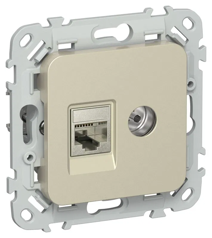 Розетка 2-м СП FLITE РКТВ6-2-1-ФлШ RJ45/TV кат.6 STP механизм шампань IEK FI-AK21-2-K37