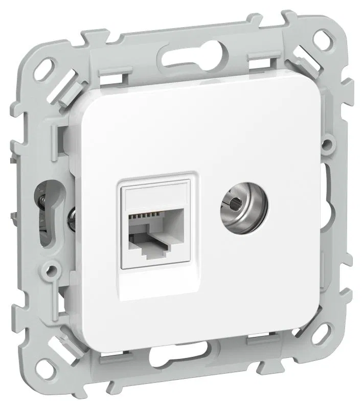 Розетка 2-м СП FLITE РКТВ5е-2-0-ФлБ RJ45/TV кат.5E UTP механизм бел. IEK FI-AK22-1-K01