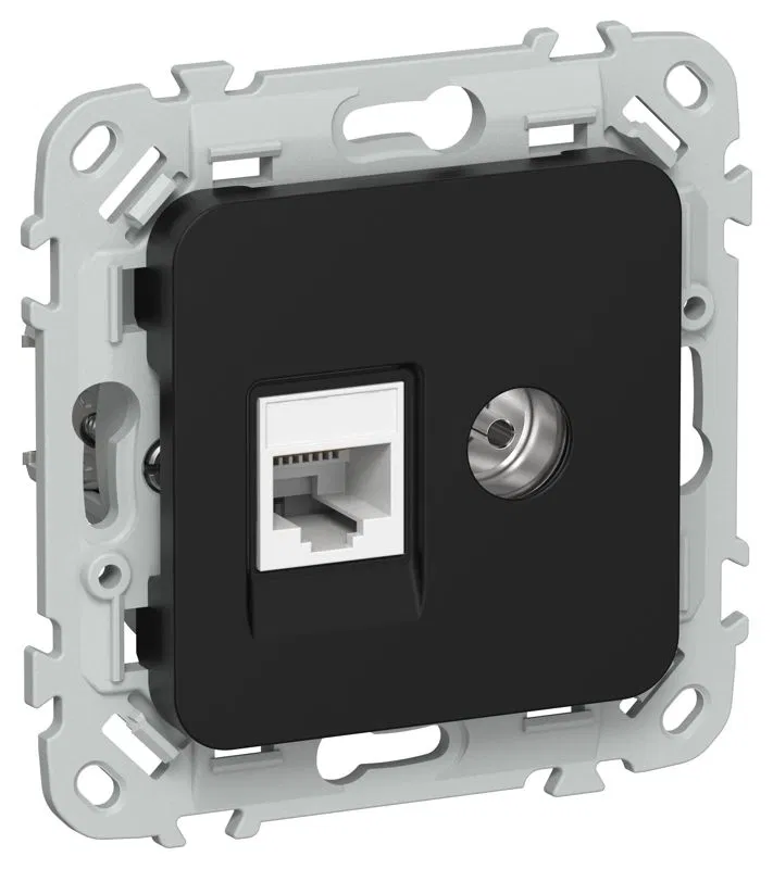 Розетка 2-м СП FLITE РКТВ5е-2-0-ФлЧ RJ45/TV кат.5E UTP механизм черн. IEK FI-AK22-1-K02