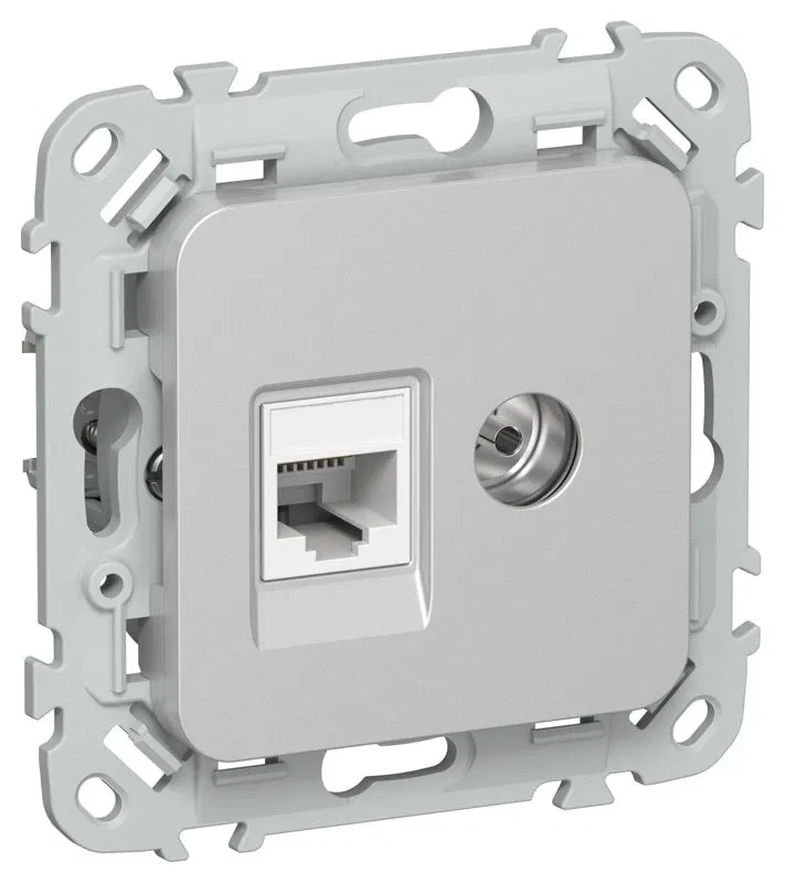 Розетка 2-м СП FLITE РКТВ5е-2-0-ФлА RJ45/TV кат.5E UTP механизм алюм. IEK FI-AK22-1-K47