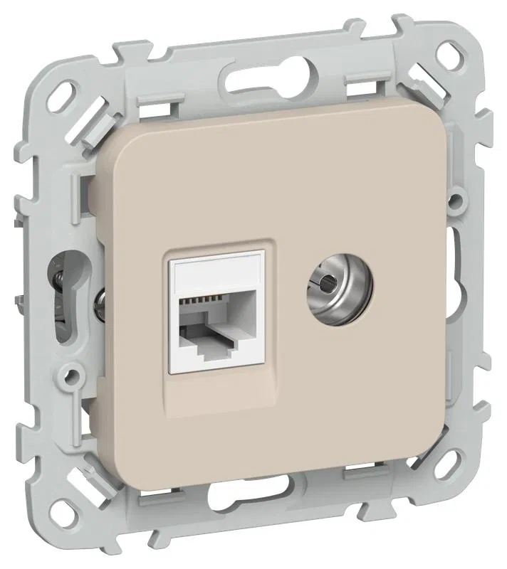 Розетка 2-м СП FLITE РКТВ5е-2-0-ФлЛ RJ45/TV кат.5E UTP механизм льняной IEK FI-AK22-1-K88