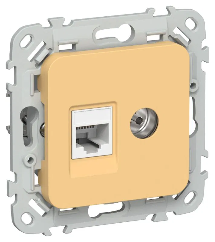 Розетка 2-м СП FLITE РКТВ5е-2-0-ФлЗ RJ45/TV кат.5E UTP механизм золотарник IEK FI-AK22-1-K90