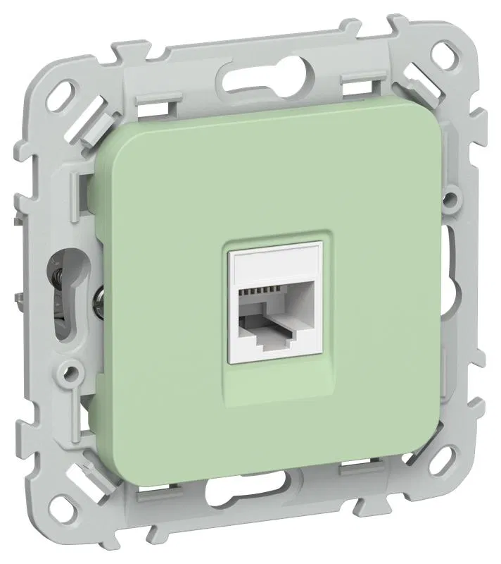 Розетка компьютерная СП FLITE РК5е-1-0-ФлФ RJ45 кат.5E UTP механизм фисташк. IEK FI-K12-1-K93