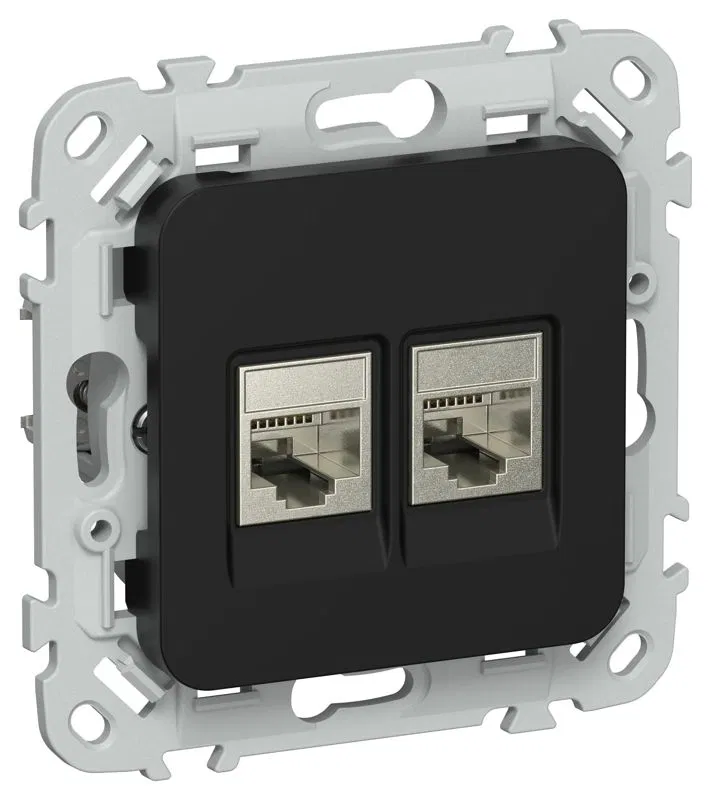 Розетка компьютерная 2-м СП FLITE РК6-2-1-ФлЧ RJ45 кат.6 STP механизм черн. IEK FI-K21-2-K02