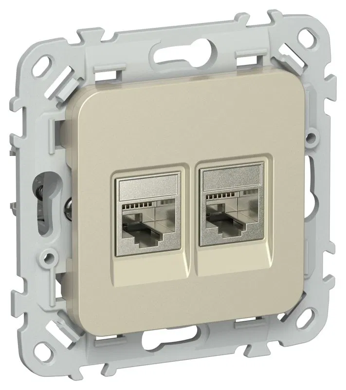 Розетка компьютерная 2-м СП FLITE РК6-2-1-ФлШ RJ45 кат.6 STP механизм шампань IEK FI-K21-2-K37