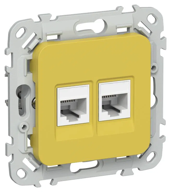 Розетка компьютерная 2-м СП FLITE РК5е-2-0-ФлЖК RJ45 кат.5E UTP механизм желт. карри IEK FI-K22-1-K44