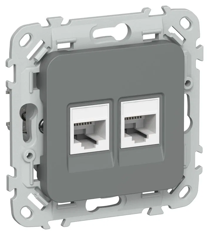Розетка компьютерная 2-м СП FLITE РК6-2-0-ФлМА RJ45 кат.6 UTP механизм мокрый асфальт IEK FI-K22-2-K80