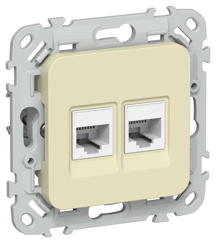 Розетка компьютерная 2-м СП FLITE РК6-2-0-ФлН RJ45 кат.6 UTP механизм навахо IEK FI-K22-2-K87