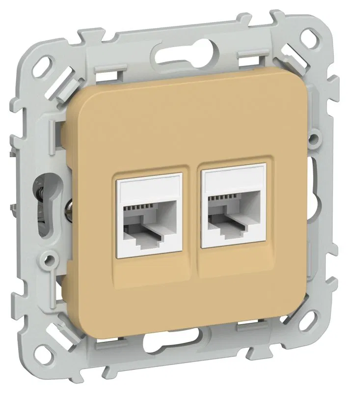 Розетка компьютерная 2-м СП FLITE РК6-2-0-ФлШм RJ45 кат.6 UTP механизм шамуа IEK FI-K22-2-K89