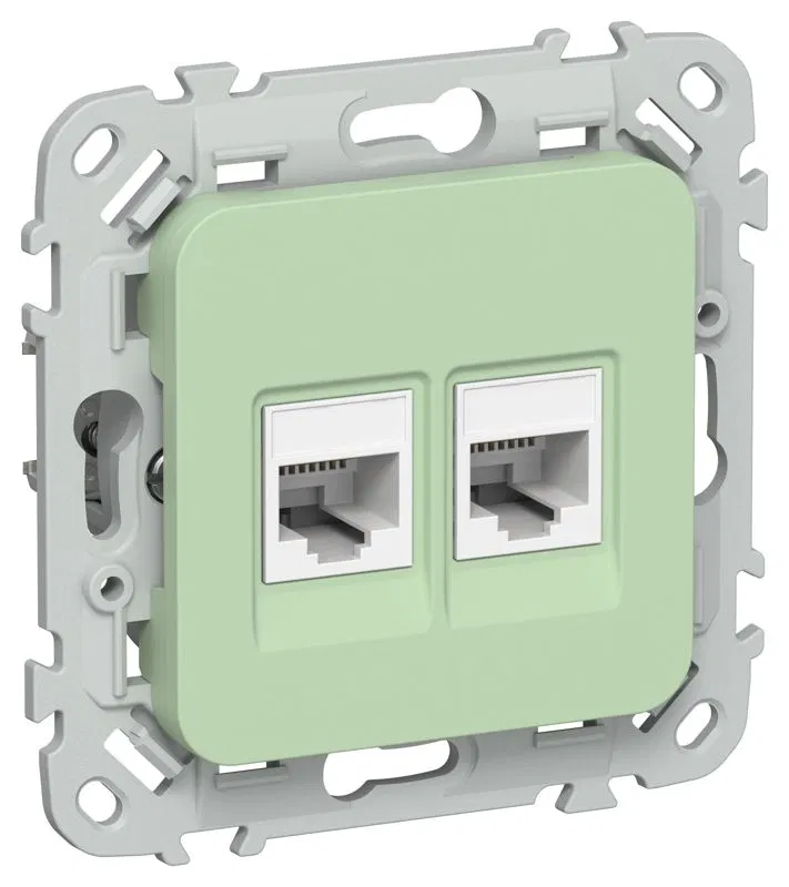 Розетка компьютерная 2-м СП FLITE РК6-2-0-ФлФ RJ45 кат.6 UTP механизм фисташк. IEK FI-K22-2-K93