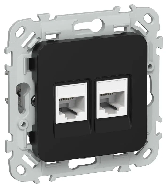 Розетка 2-м СП FLITE РКТ5е/3-2-0-ФлЧ RJ45/RJ11 кат.5E/3 UTP механизм черн. IEK FI-KT22-1-K02