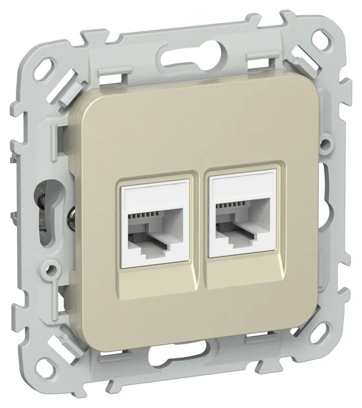 Розетка 2-м СП FLITE РКТ5е/3-2-0-ФлШ RJ45/RJ11 кат.5E/3 UTP механизм шампань IEK FI-KT22-1-K37