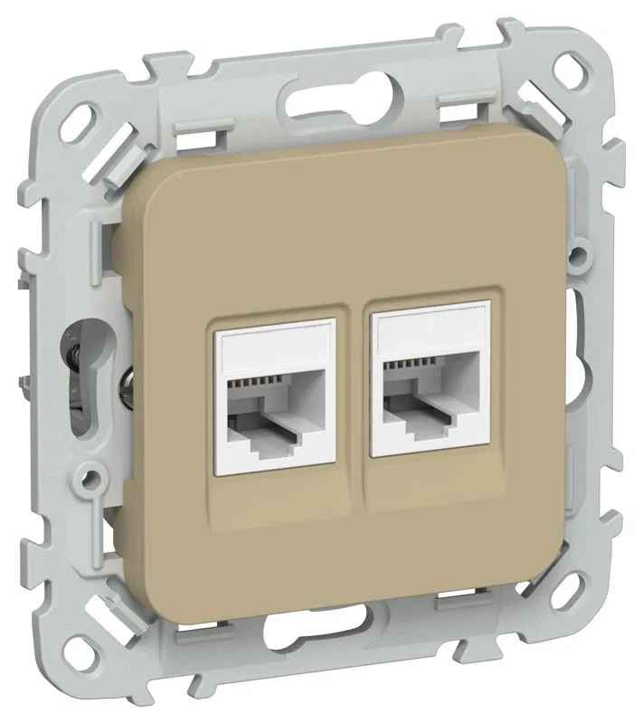 Розетка 2-м СП FLITE РКТ5е/3-2-0-ФлХ RJ45/RJ11 кат.5E/3 UTP механизм хаки IEK FI-KT22-1-K59