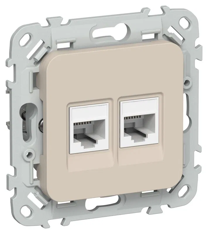 Розетка 2-м СП FLITE РКТ5е/3-2-0-ФлЛ RJ45/RJ11 кат.5E/3 UTP механизм льняной IEK FI-KT22-1-K88