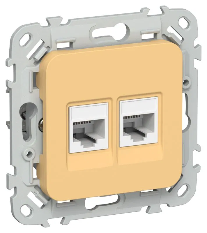 Розетка 2-м СП FLITE РКТ5е/3-2-0-ФлЗ RJ45/RJ11 кат.5E/3 UTP механизм золотарник IEK FI-KT22-1-K90