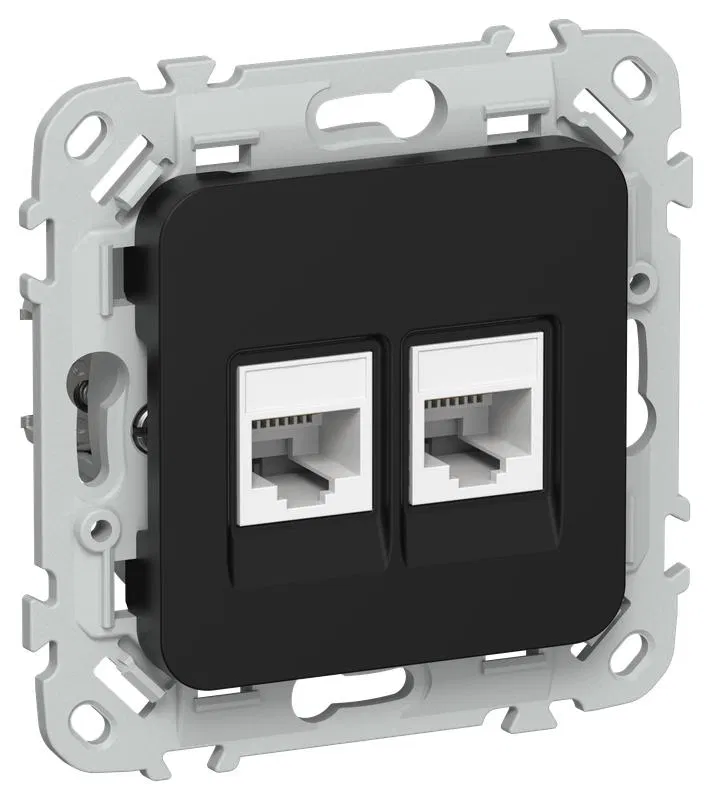 Розетка 2-м СП FLITE РКТ6/3-2-0-ФлЧ RJ45/RJ11 кат.6/3 UTP механизм черн. IEK FI-KT22-2-K02