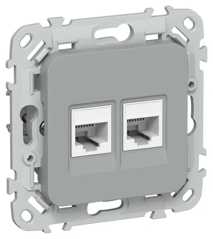 Розетка 2-м СП FLITE РКТ6/3-2-0-ФлС RJ45/RJ11 кат.6/3 UTP механизм сер. IEK FI-KT22-2-K03