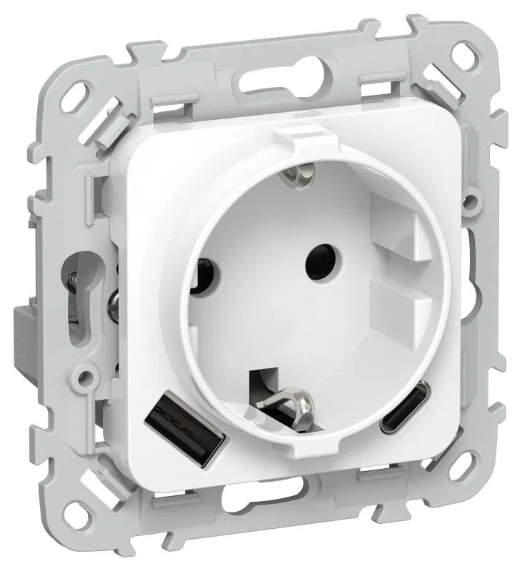 Розетка 1-м СП FLITE РСЮшс11-1-ФлБ 16А с USB A+C 20Вт с заземл. с защ. шторками безвинтовое крепление механизм бел. IEK FI-R14-16-1-U22-020-K01
