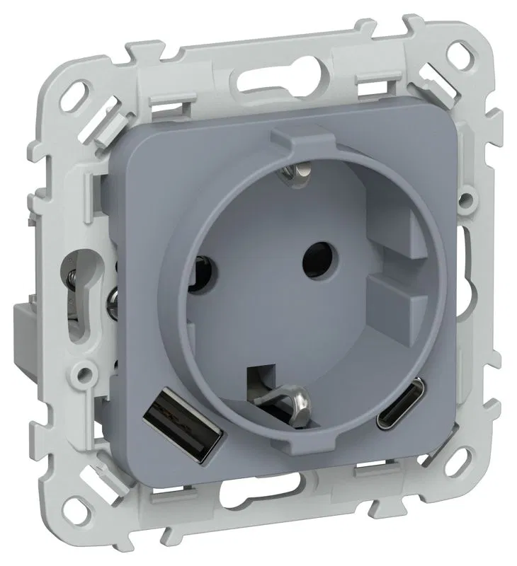 Розетка 1-м СП FLITE РСЮшс11-1-ФлМ 16А с USB A+C 20Вт с заземл. с защ. шторками безвинтовое крепление механизм маренго IEK FI-R14-16-1-U22-020-K35