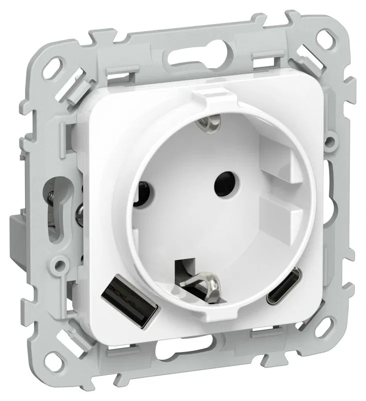 Розетка 1-м СП FLITE РСЮшс11-0-ФлБ 16А с USB A+C 20Вт с заземл. с защ. шторками механизм бел. IEK FI-R14-16-U22-020-K01