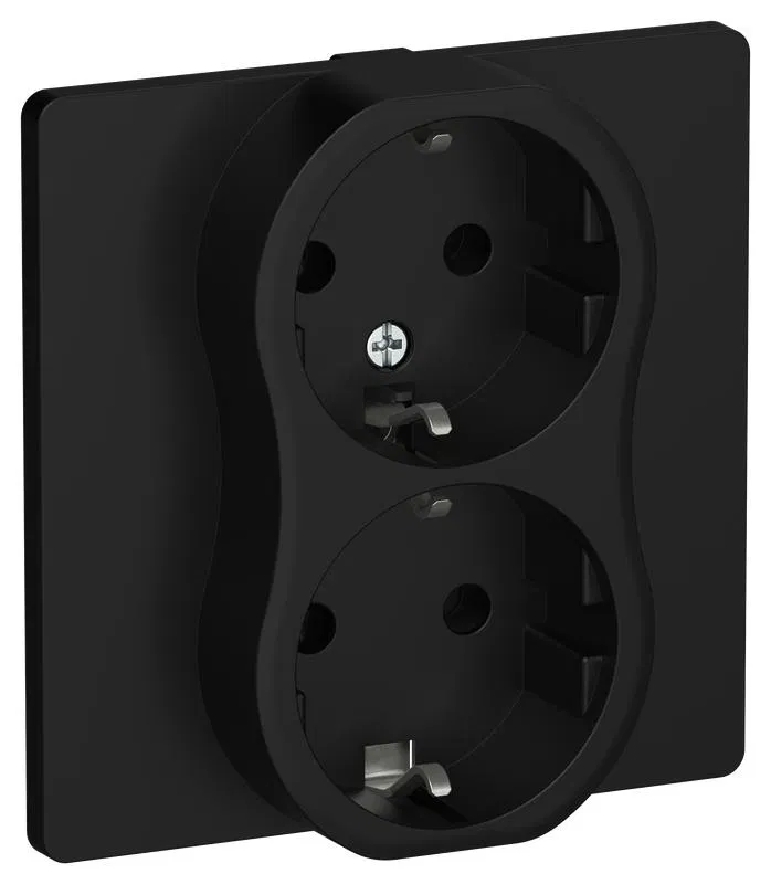Розетка 2-м СП FLITE РС12-0-К-ФлЧ 16А с заземл. без защ. шторок в сборе механизм черн. IEK FI-R21C-16-K02