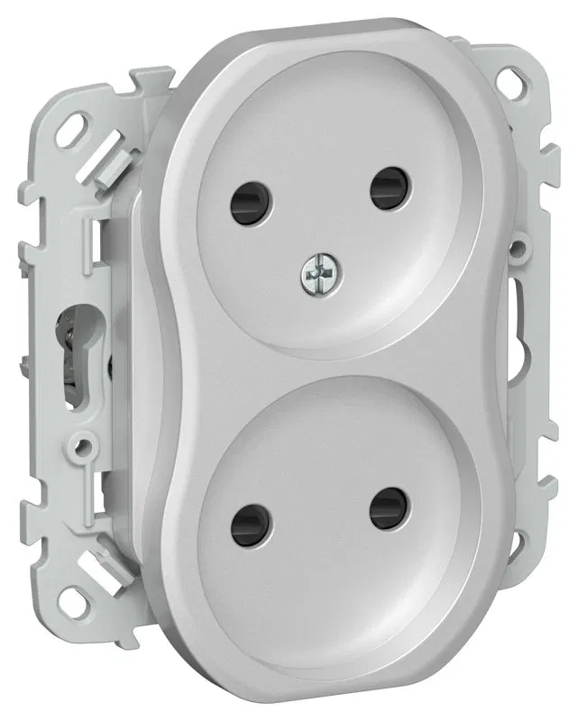 Розетка 2-м СП FLITE РСш02-0-ФлА 10А без заземл. с защ. шторками механизм алюм. IEK FI-R23-10-K47