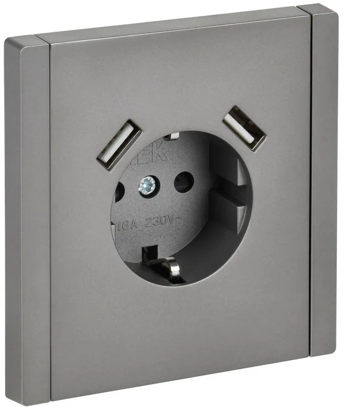 Розетка FORTE&PIANO FP545 16А USB A+A 3.1А с заземл. защ. шторки винт. крепл. сталь IEK FP-R14-16-U21-D31-K46
