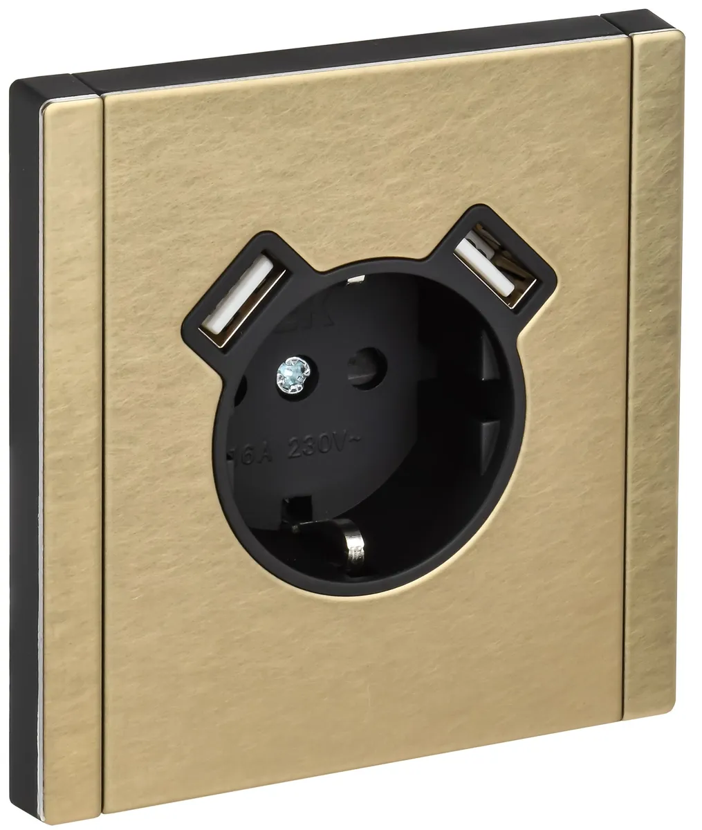 Розетка 1-м СП FORTE&PIANO FP645M 16А IP20 USB A+A 3.1А с заземл. защ. шторки винтовое крепление шампань IEK FP-R14-16-U21-D31-M-K37