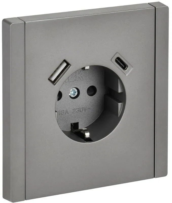 Розетка FORTE&PIANO FP547 16А USB A+C 18Вт с заземл. защ. шторки винт. крепл. сталь IEK FP-R14-16-U22-018-K46