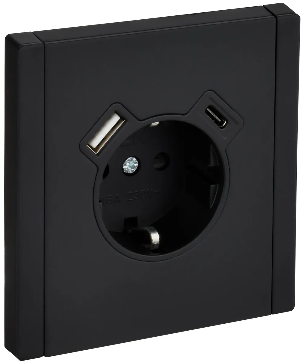 Розетка 1-м СП FORTE&PIANO 16А USB A+C 18Вт FP147M с заземл. защ. шторки винт. крепл. черн. IEK FP-R14-16-U22-018-M-K02