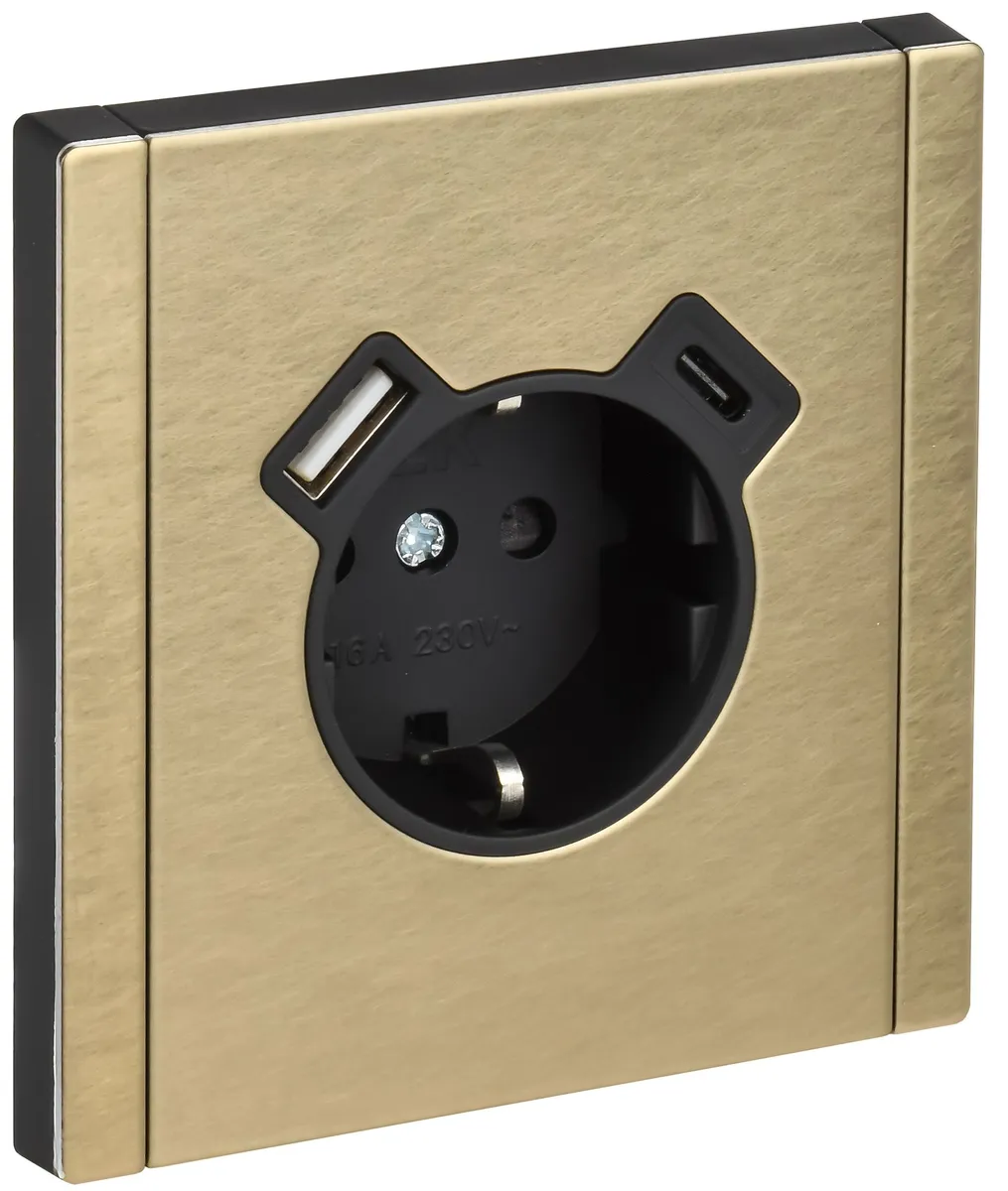 Розетка 1-м СП FORTE&PIANO FP647M 16А IP20 USB A+C 18Вт с заземл. защ. шторки винтовое крепление шампань IEK FP-R14-16-U22-018-M-K37