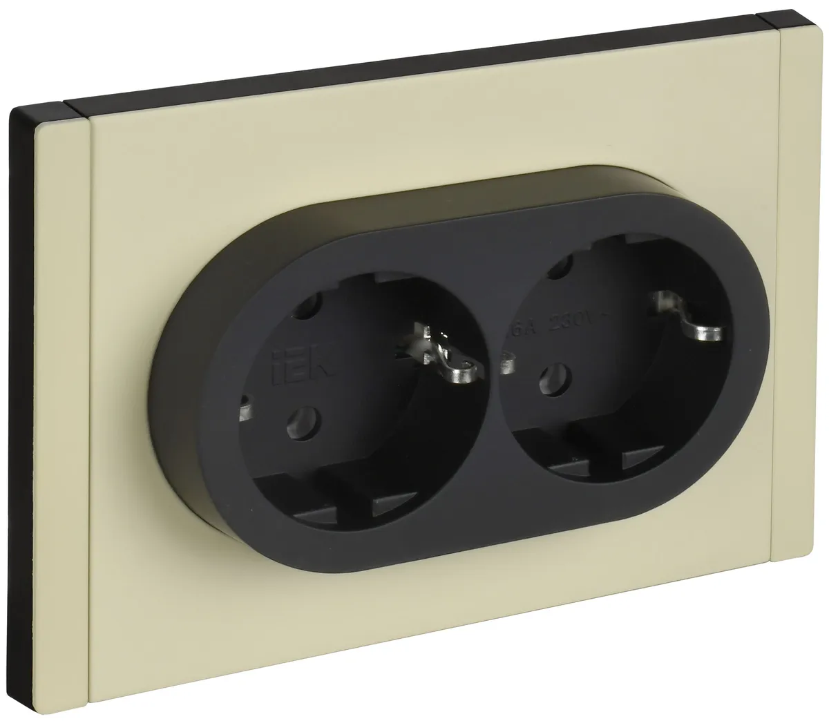 Розетка 2-м СП FORTE&PIANO FP824M 16А IP20 с заземл. без защ. шторок безвинтовое крепление сл. кость IEK FP-R21-16-1-M-K41
