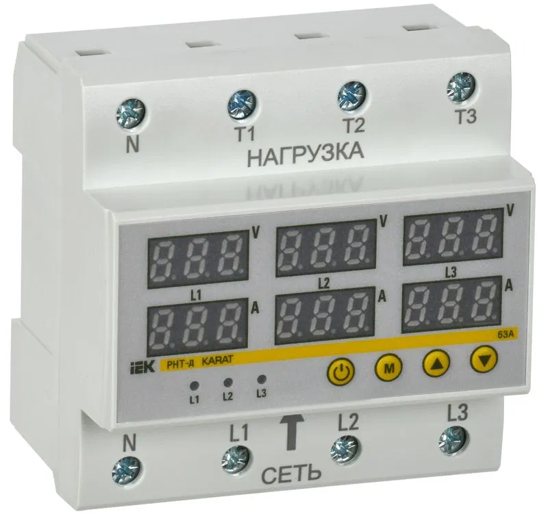 Реле напряжения и тока РНТ-д трехфазное 90мм 63А IEK IVC41-3-63