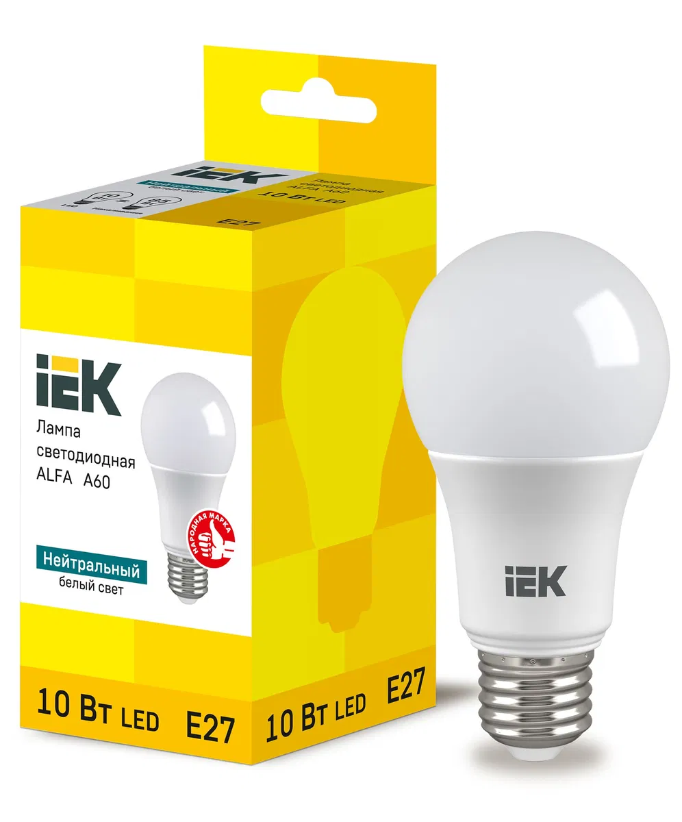 Лампа светодиодная ALFA A60 груша 10Вт 230В 4000К E27 IEK LLA-A60-10-230-40-E27