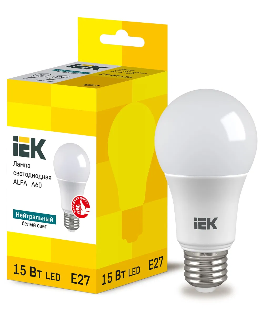 Лампа светодиодная ALFA A60 груша 15Вт 230В 4000К E27 IEK LLA-A60-15-230-40-E27
