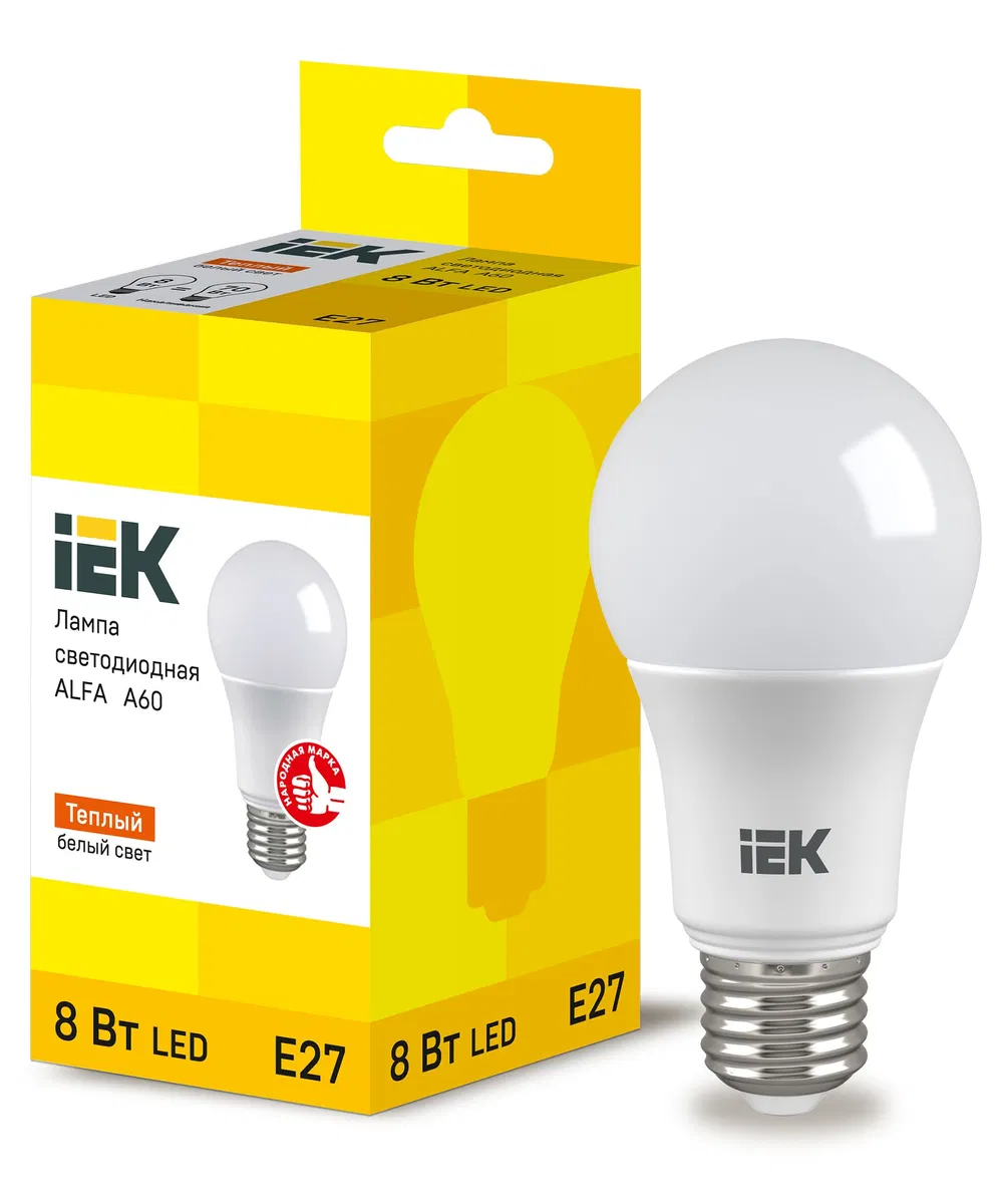 Лампа светодиодная ALFA A60 груша 8Вт 230В 3000К E27 IEK LLA-A60-8-230-30-E27