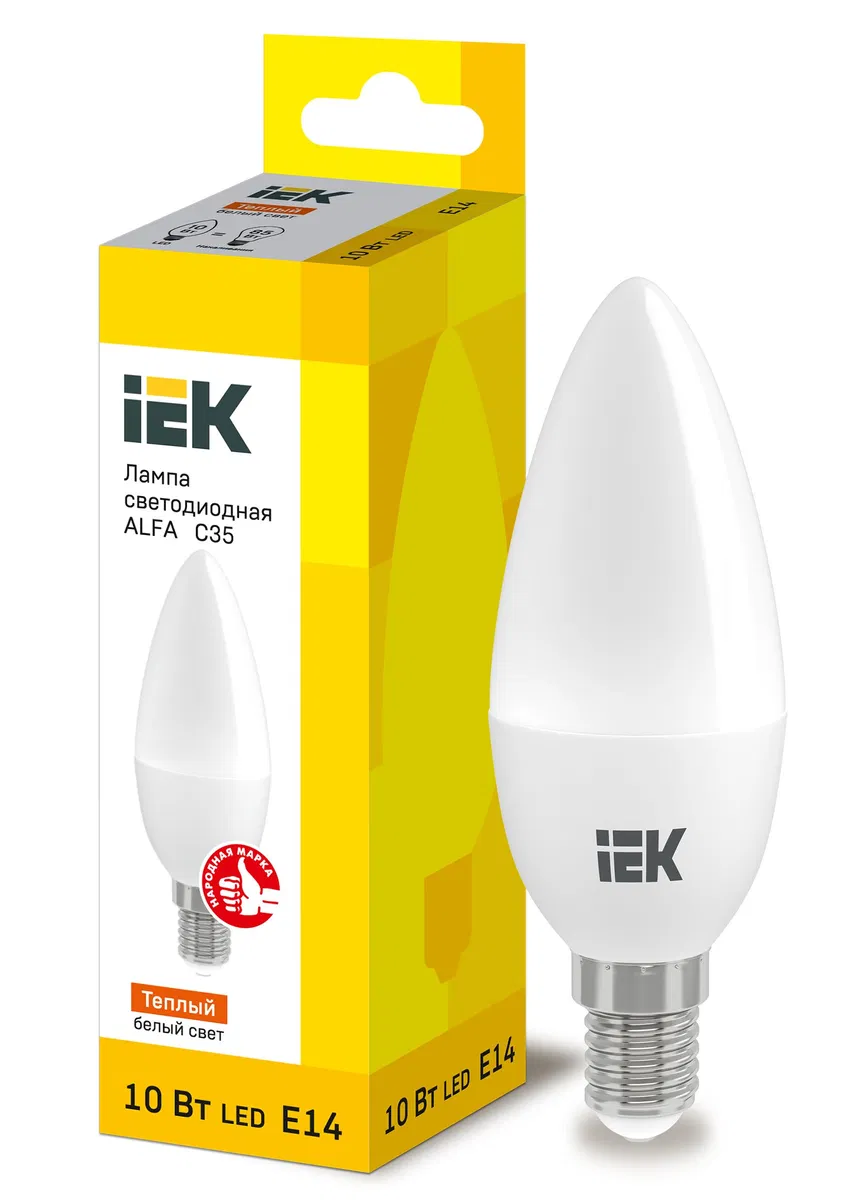 Лампа светодиодная ALFA C35 свеча 10Вт 230В 3000К E14 IEK LLA-C35-10-230-30-E14