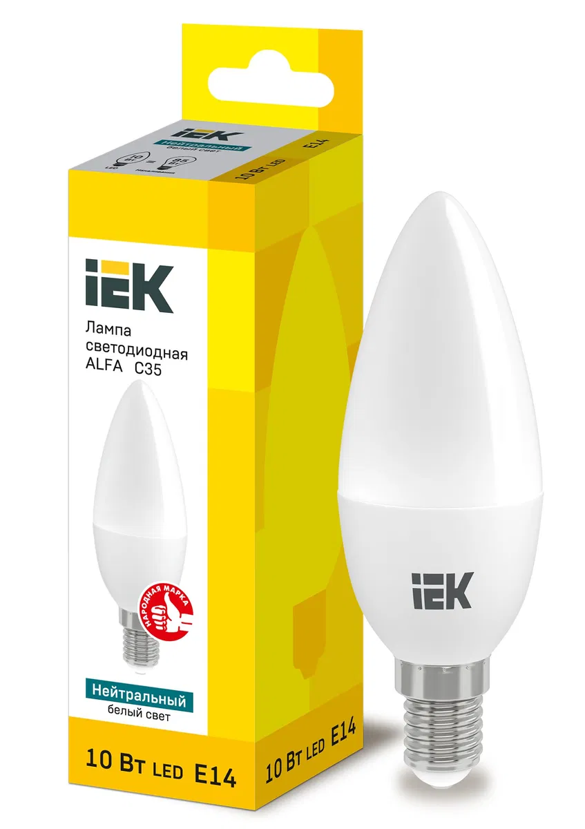 Лампа светодиодная ALFA C35 свеча 10Вт 230В 4000К E14 IEK LLA-C35-10-230-40-E14